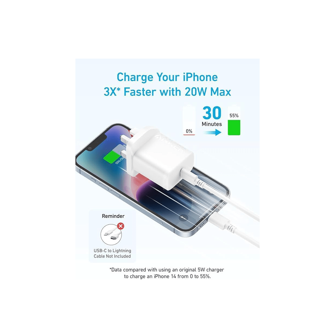 Anker USB C Plug 20W Ultra Fast Wall Charger With USB-C Cable - White in Qatar Anker USB C Plug 20W Ultra Fast Wall Charger With USB-C Cable - White in Qatar